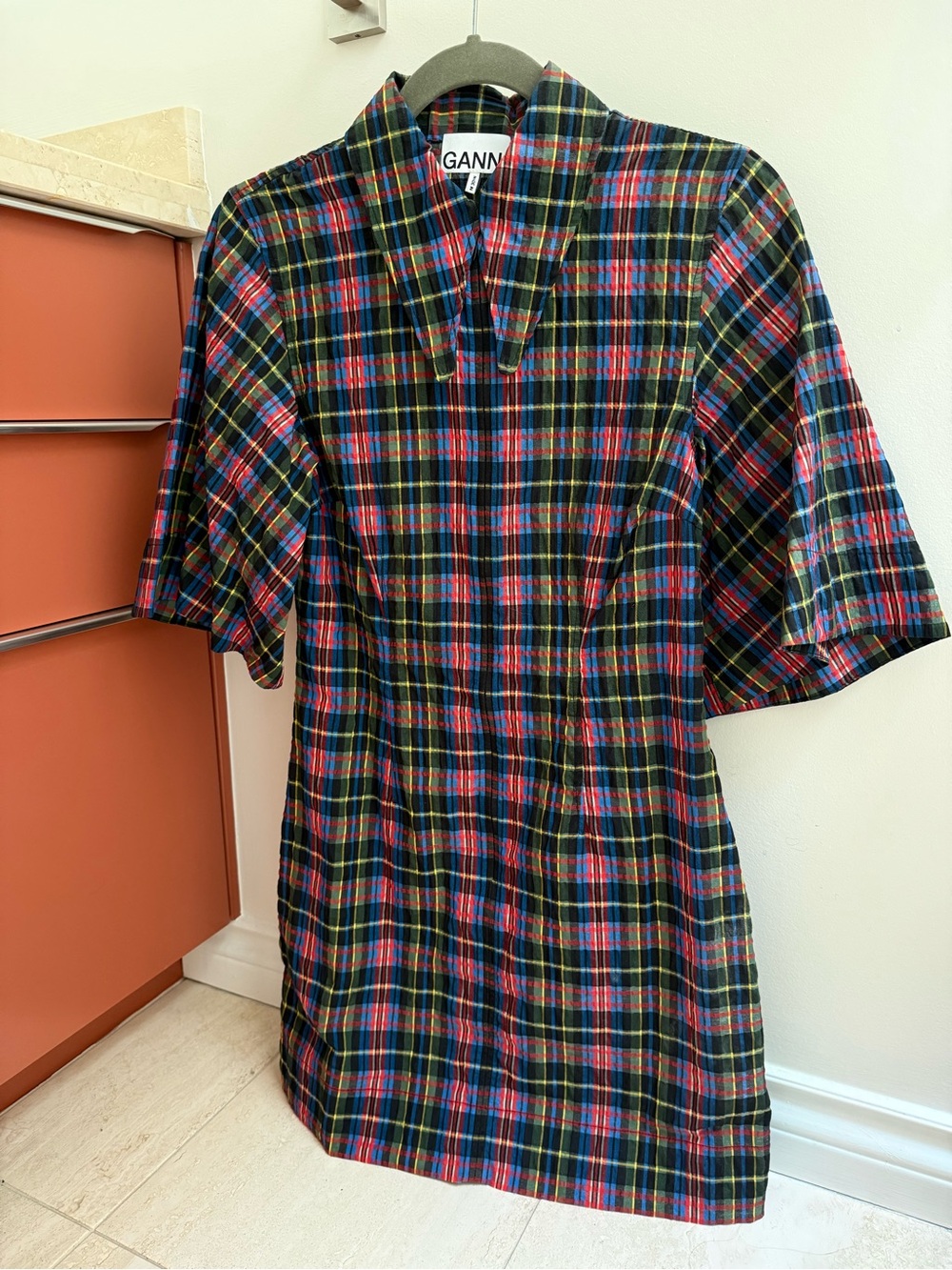Ganni Multicolor Plaid Mini Dress - Red, Green & Blue